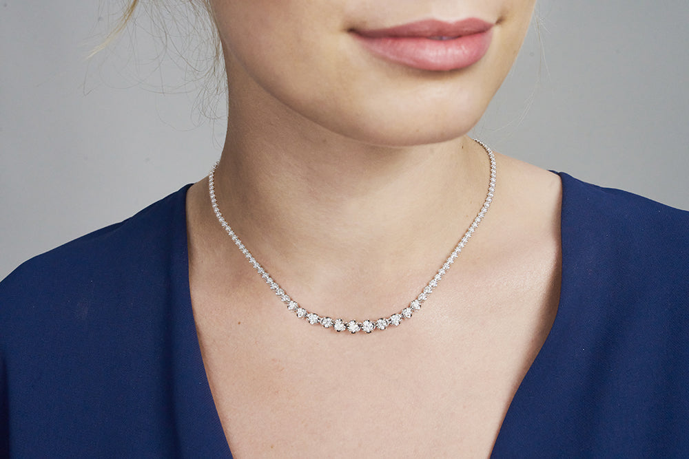 Gradual Flower Tennis Necklace Four Prong