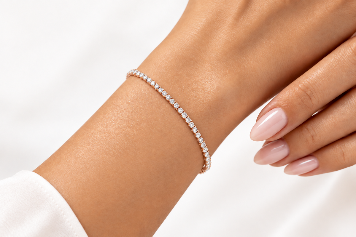 3ct Lab-Grown 14K Rose Gold Tennis Bracelet